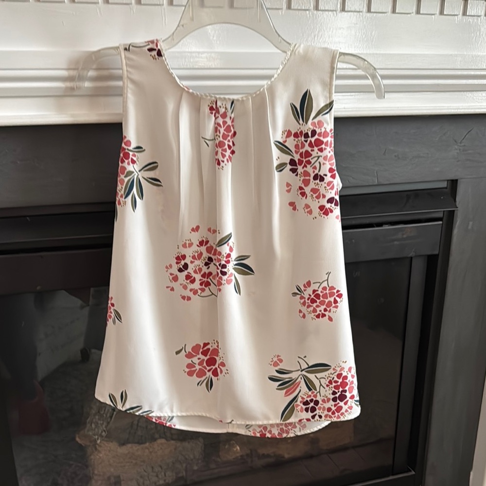 Talbots White and Pink Pleated Tank Top
